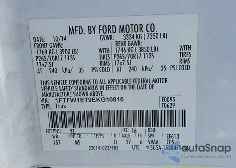2014 Ford F-150 Xlt from USA, damaged, VIN 1FTFW1ET9EKG10816